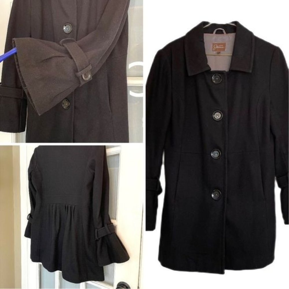 Jessica Wool?Blend Bell Sleeve Back Gather Jacket Black Medium